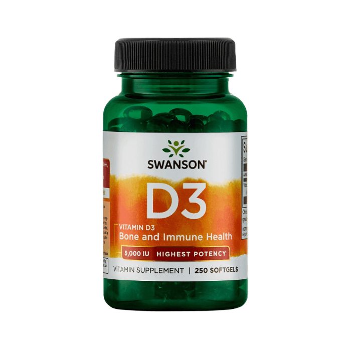 SWANSON VITAMINAS D3 5000TV SU LINŲ SĖMENŲ ALIEJUMI, 250 minkštų kapsulių