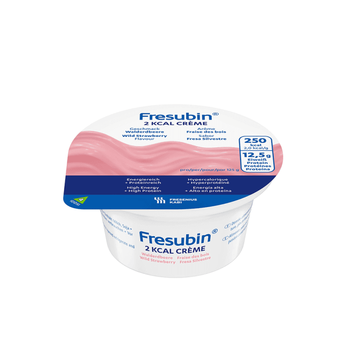 FRESUBIN 2 KCAL Crème, kremas, žemuogių skonio, nuo 3 m., 4 pakeliai-1