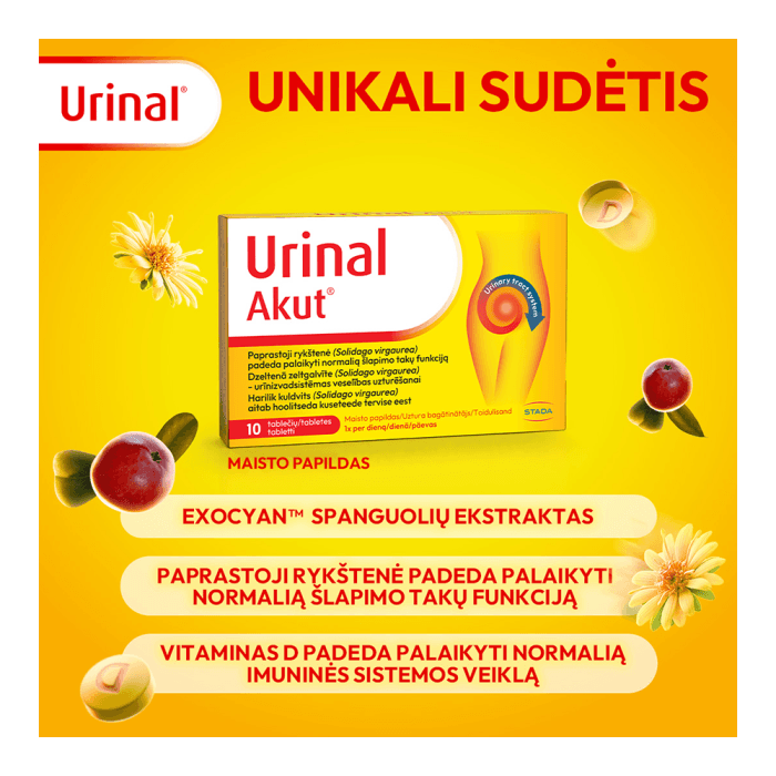 URINAL AKUT (spanguolės ir rykštenė šlapimo sistemai), 10 tablečių-2