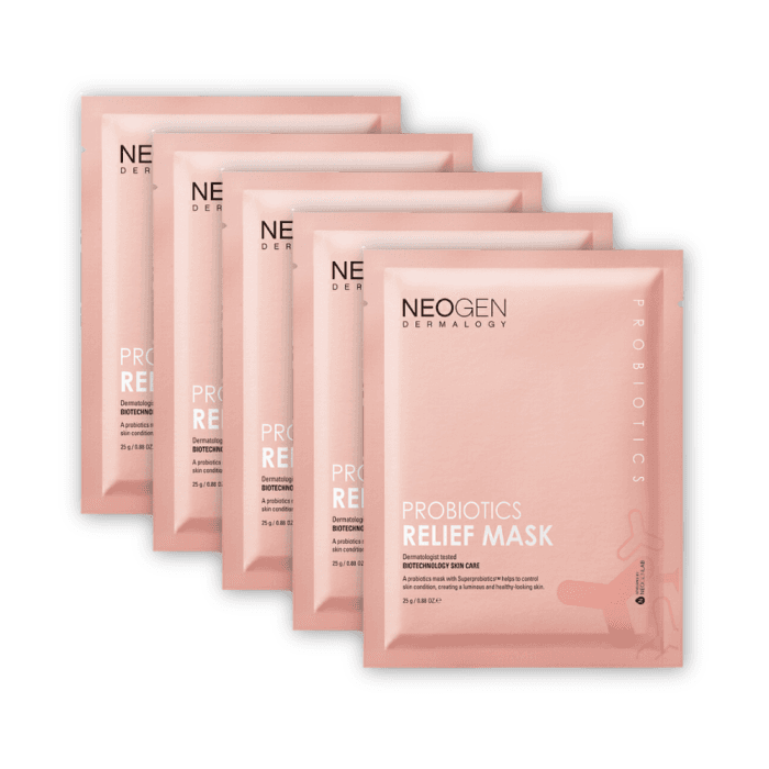 NEOGEN lakštinių veido kaukių rinkinys DERMALOGY PROBIOTICS RELIEF, 5 vnt.-1