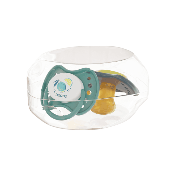 BABOO® Calmy lateksinis ortodontinis čiulptukas su sterilizavimo dėžute, Lagoon Fiesta, 6+ mėn, 2 vnt.-2