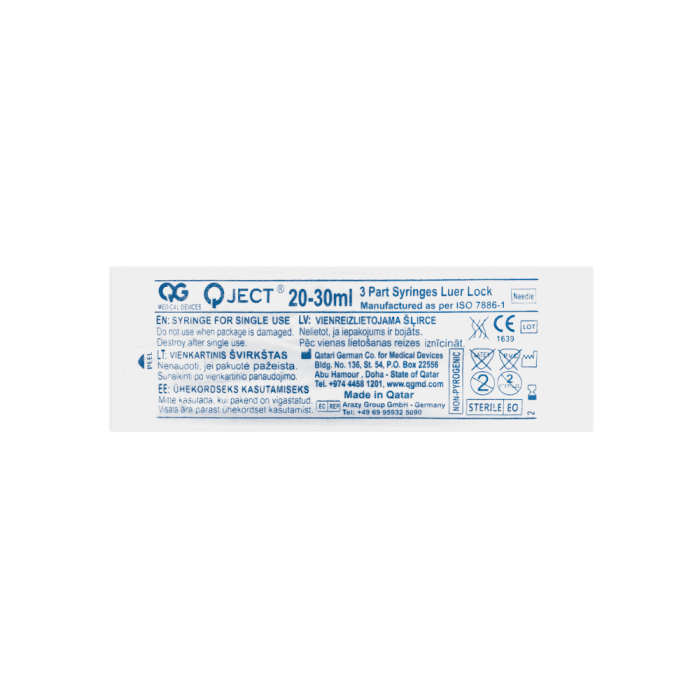 Q JECT švirkštas su trumpa adata, 3 dalys, 30 ml-1