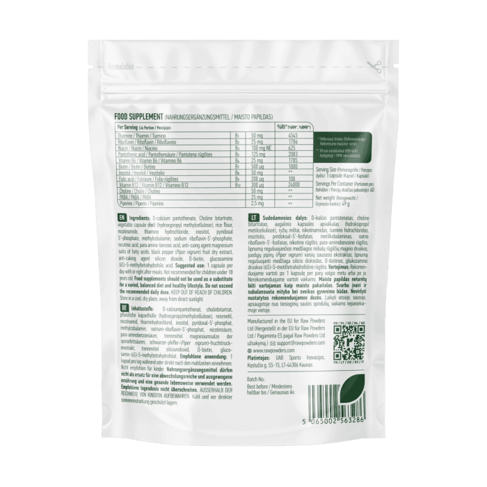 RAW POWDERS VITAMINO B KOMPLEKSAS, 60 kapsulių-1