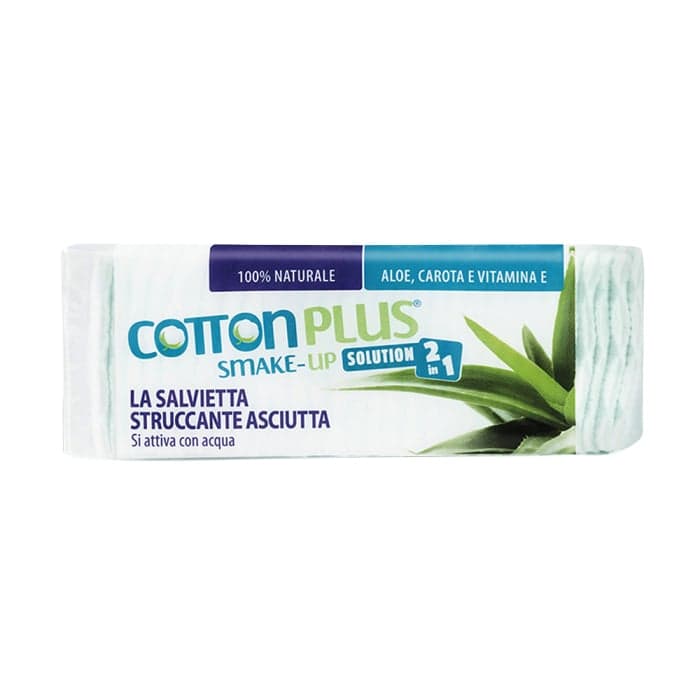 COTTON PLUS 2 IN 1 sausi makiažo vatos lapeliai su pieneliu ALOE VERA, 60 vnt.