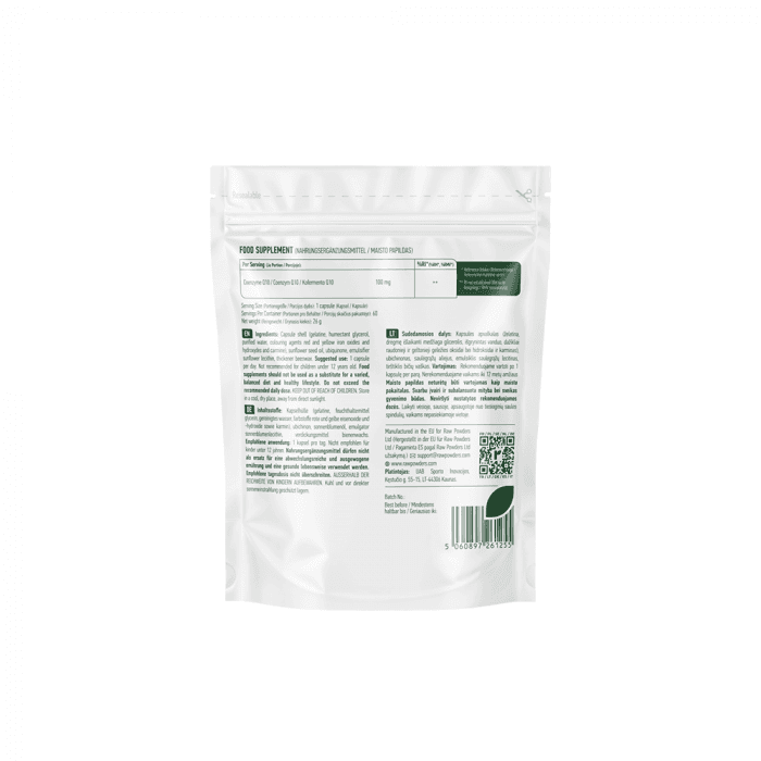 RAW POWDERS, Kofermentas Q10, 100 mg, 60 kapsulių-1