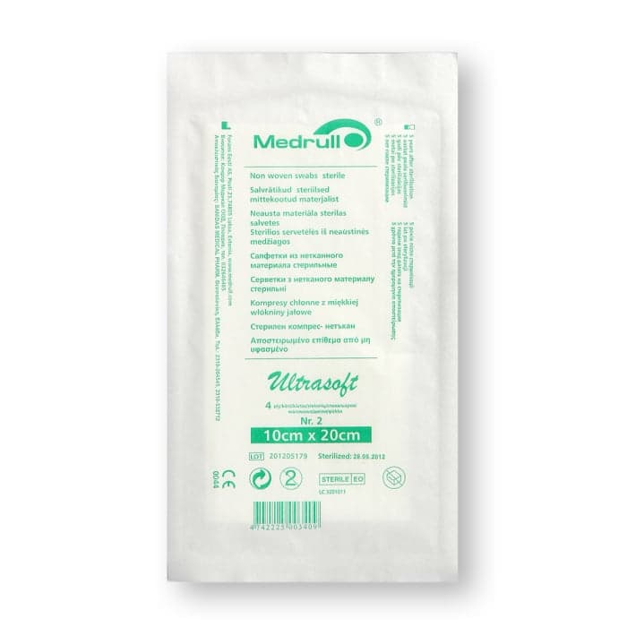MEDRULL neaustinės sterilios servetėlės ULTRASOFT, 4 sluoksnių, 10 x 20 cm, 2 vnt.-1