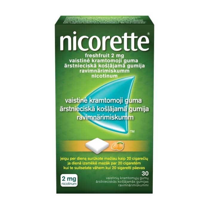 NICORETTE FRESHFRUIT, 2mg, vaistinė kramtomoji guma, N30
