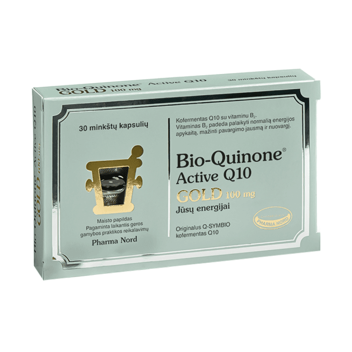 PHARMA NORD BIO-QUINONE ACTIVE Q10 GOLD, 100 MG, 30 minkštų kapsulių