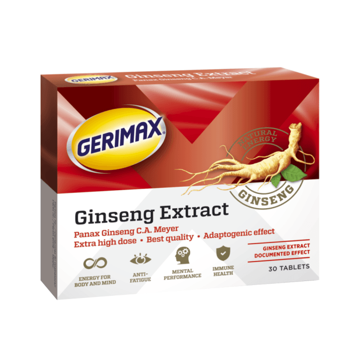 GERIMAX GINSENG EXTRACT, 30 tablečių