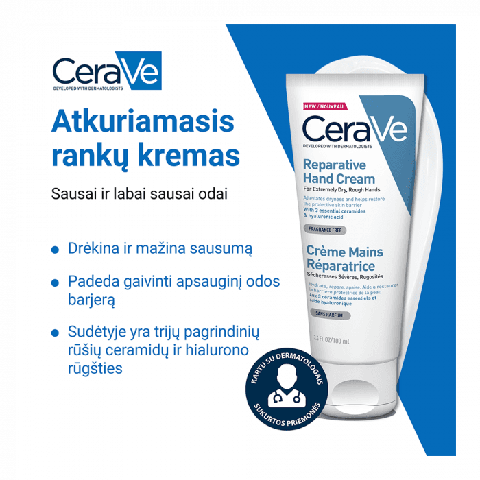 CERAVE atkuriamasis itin sausos ir išsausėjusios rankų odos kremas, 100 ml-1