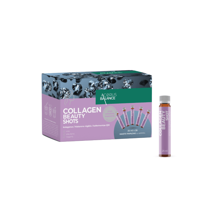 ACORUS BALANCE kolagenas odai, plaukams, nagams COLLAGEN BEAUTY SHOTS, apelsinų skonio, 25 ml, 28 buteliukai