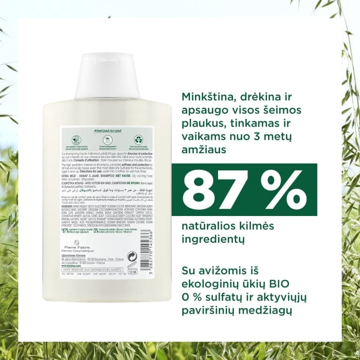 KLORANE šampūnas su avižų pieneliu visai šeimai OAT MILK, 200 ml-2