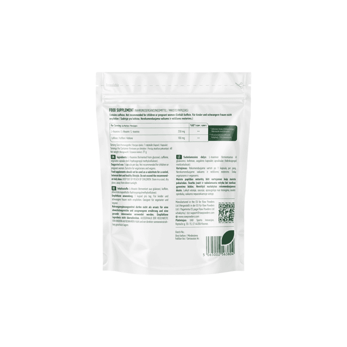 RAW POWDERS L-TEANINAS + KOFEINAS PLUS, 60 kapsulių-1