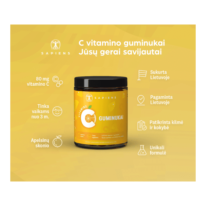 SAPIENS vitamino C guminukai, nuo 3 m., apelsinų skonio, 60 guminukų-1