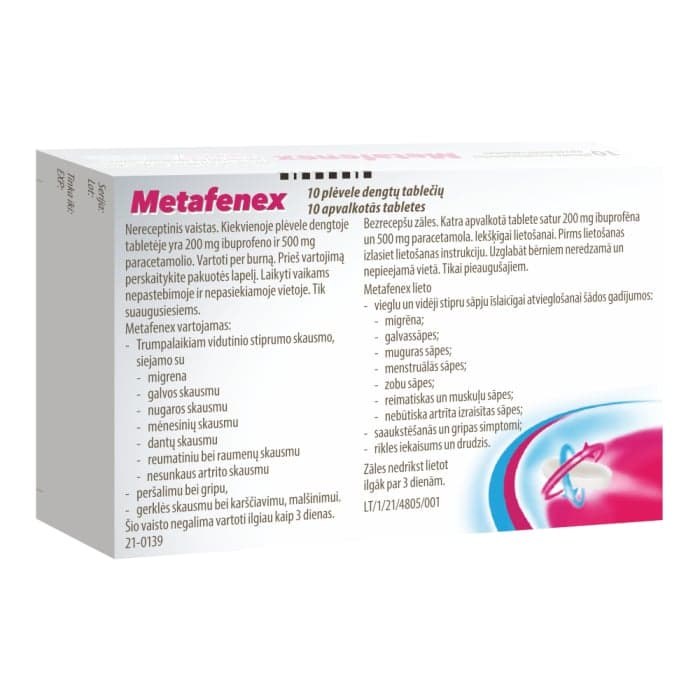 METAFENEX, 200mg+500mg, plėvele dengtos tabletės, N10-1