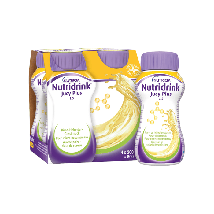 NUTRIDRINK Jucy Plus (kriaušės ir šeivam. ž. sk.), 4X200ML, 4 vnt.