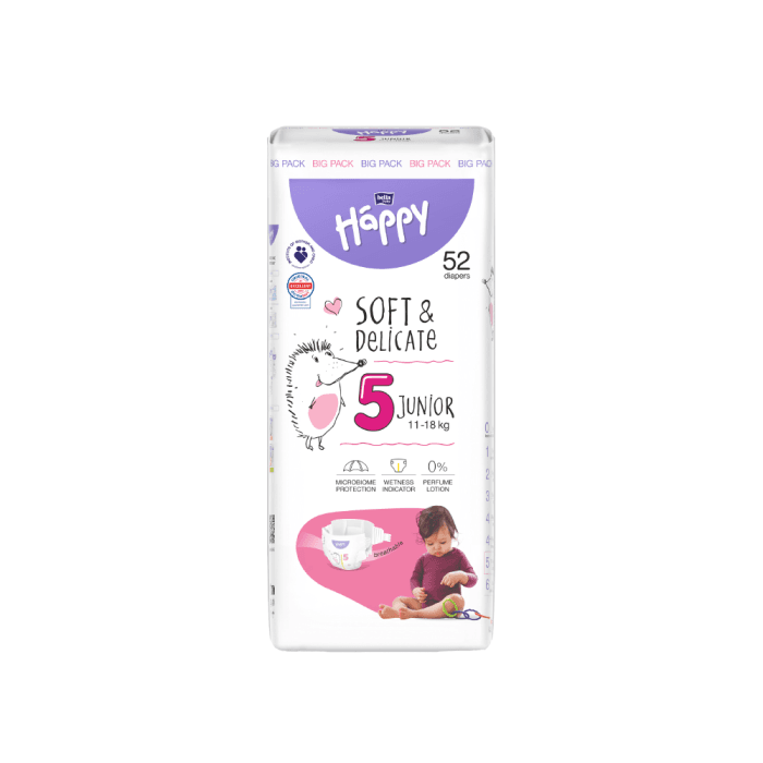 HAPPY sauskelnės JUNIOR, 11–18 kg, bekvapės, 52 vnt.