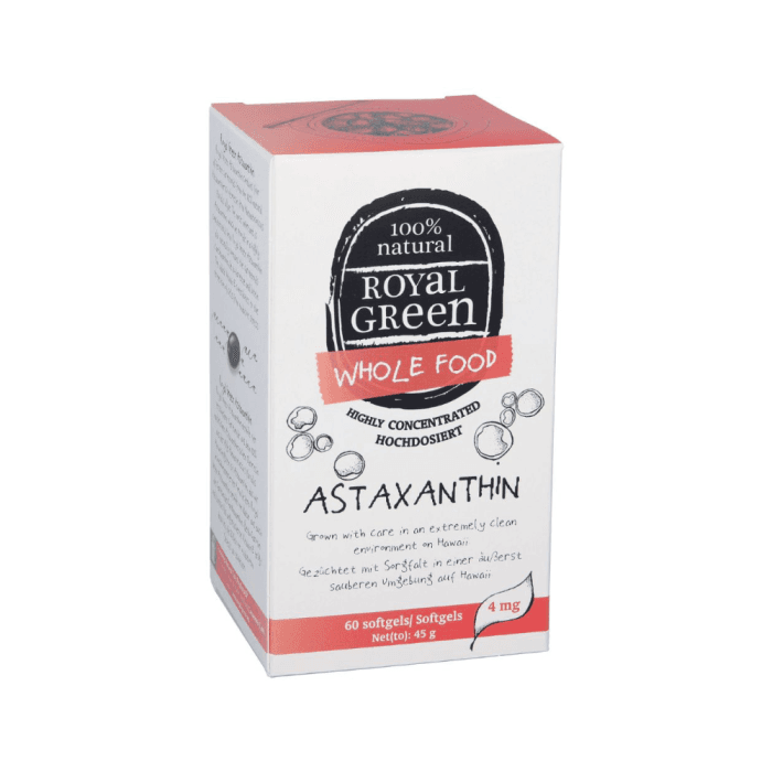 ROYAL GREEN astaksantinas, 4 mg, 60 minkštų kapsulių