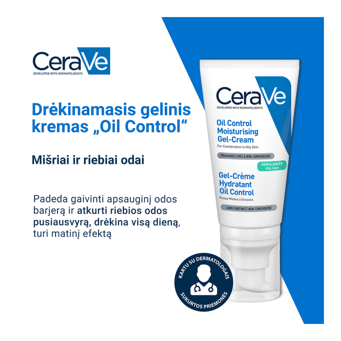 CERAVE drėkinamasis gelinis kremas „Oil Control“ mišriai ir riebiai odai, 52 ml-1