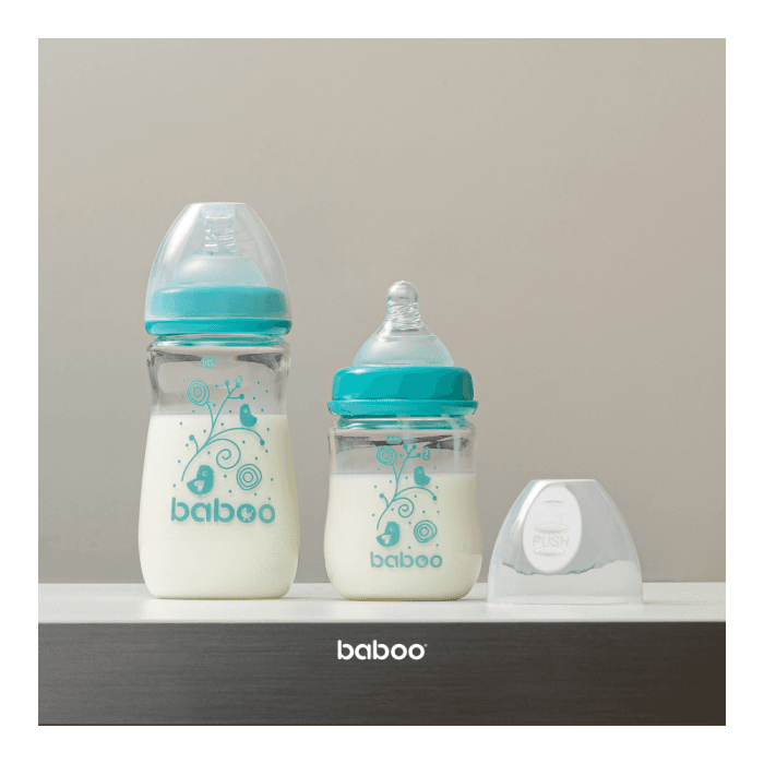 BABOO stiklinis buteliukas plačiu kakleliu, 250 ml, nuo 3 mėn., 1 vnt.-2