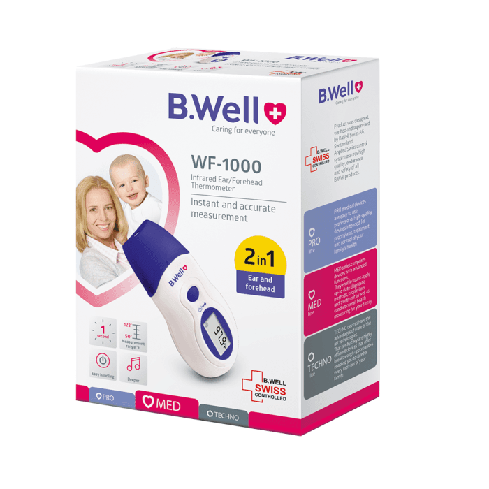 B. WELL infraraudonųjų spindulių ausies/kaktos termometras WF-1000, 1 vnt.-1