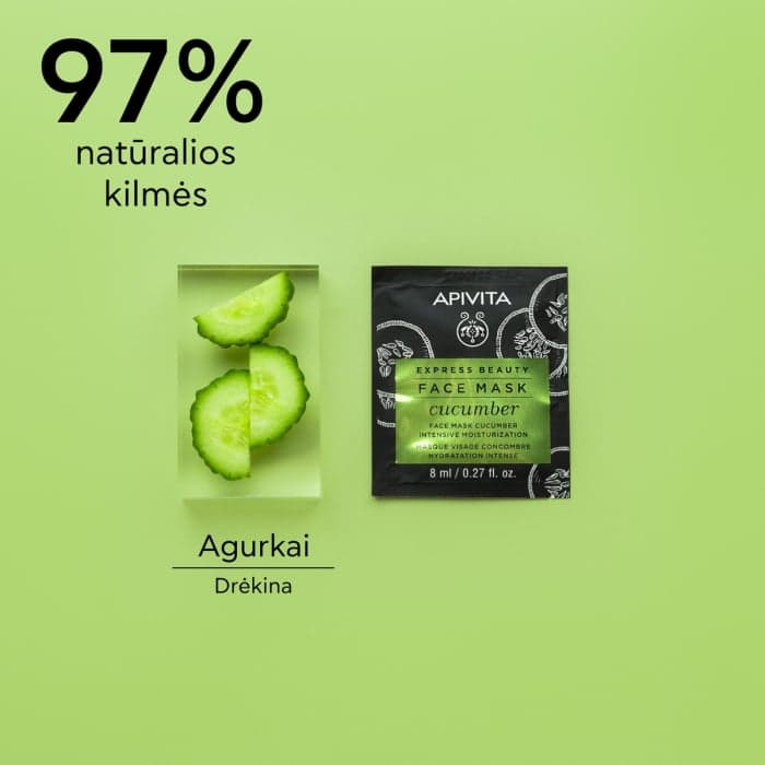 APIVITA intensyviai drėkinanti veido kaukė su agurkais EXPRESS BEAUTY, 8 ml x 2 vnt.-1