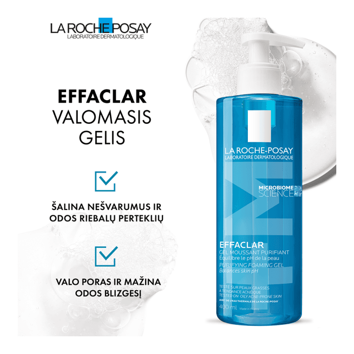 LA ROCHE-POSAY putojantis valomasis gelis riebiai ir jautriai odai EFFACLAR, 400 ml-1