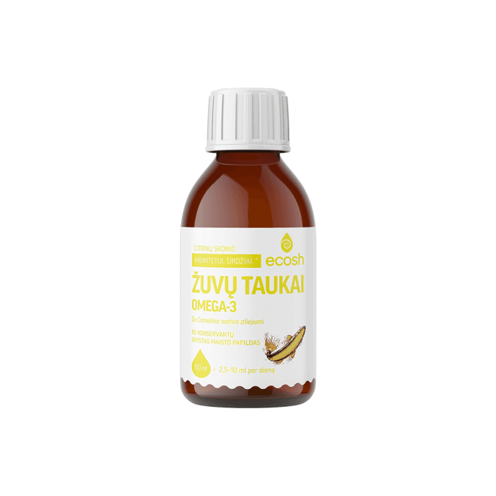 ECOSH žuvų taukai su Camelina sativa aliejumi, citrinų skonio, 150 ml