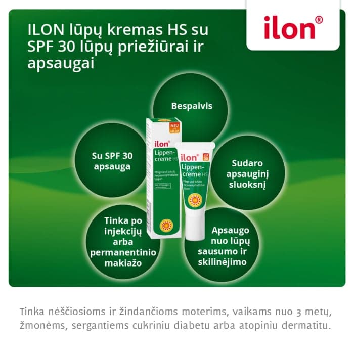 ILON, kremas probleminėms lūpoms prižiūrėti, bespalvis, SPF30, 10 ml-1