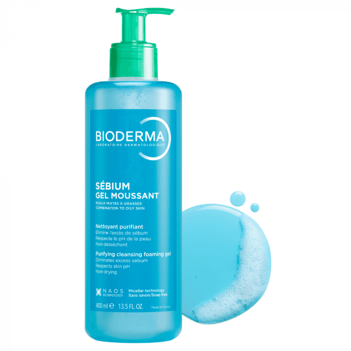 'BIODERMA švelnus gelinis prausiklis riebiai, mišriai odai, SÉBIUM GEL MOUSSANT, 400 ml-1
