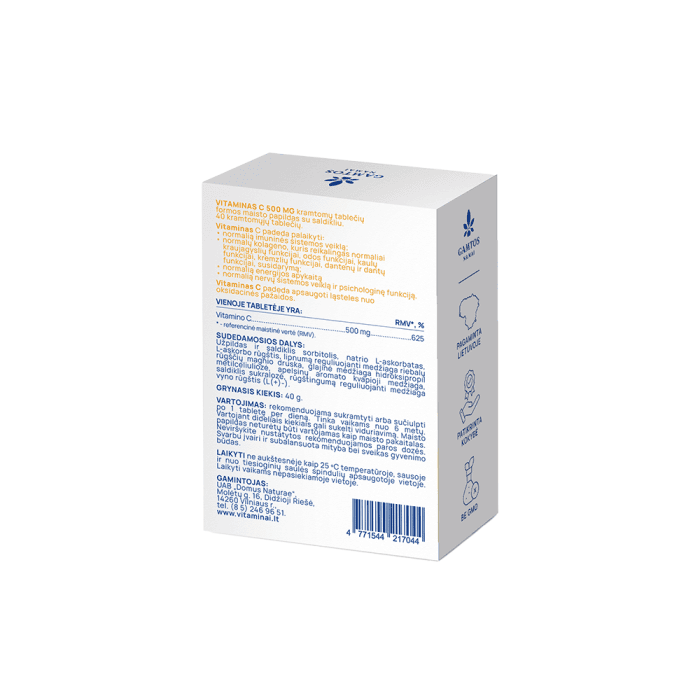 VITAMINAS C 500 MG, apelsinų skonio, 40 kramtomųjų tablečių-2