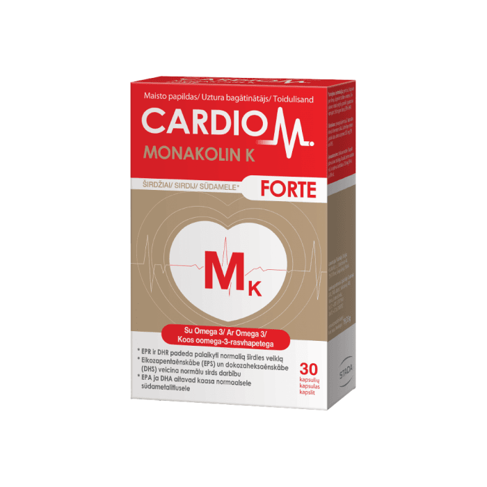 CARDIOM MONAKOLIN K FORTE (omega-3 ir monakolinas) Širdžiai, 30 kapsulių