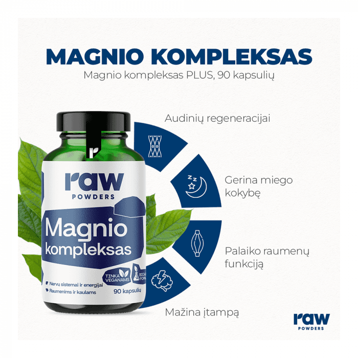 RAW POWDERS Magnio kompleksas PLUS, 90 Kapsulės-1
