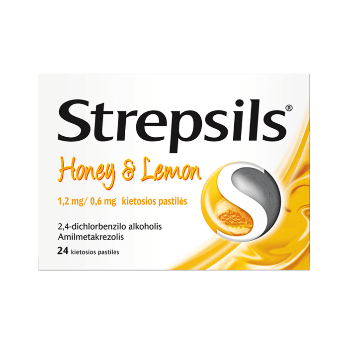 Strepsils Honey & Lemon 1,2 mg/0,6 mg, kietosios pastilės, N24-1