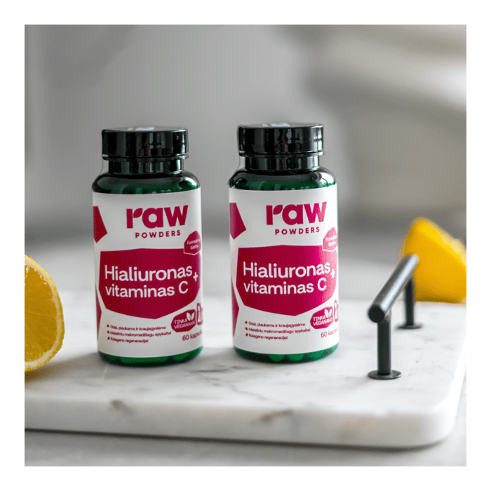 RAW POWDERS HIALURONAS + VITAMINAS C, 60 kapsulių-2