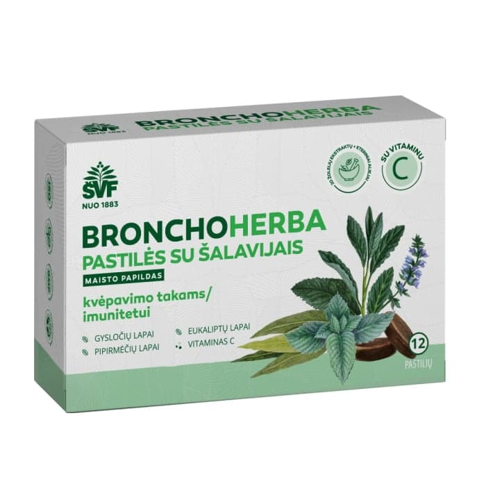 BRONCHOHERBA pastilės su šalavijais, 12 vnt.