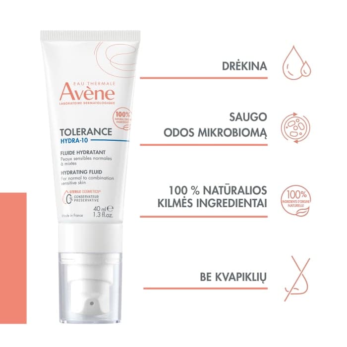 EAU THERMALE AVÈNE drėkinamasis veido fluidas TOLERANCE HYDRA-10, 40 ml-1