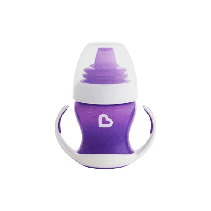 MUNCHKIN mokomoji gertuvė su rankenomis ir minkštu snapeliu GENTLE TRANSITION, violetinė spalva, 4 mėn.+, 118 ml, 1 vnt.