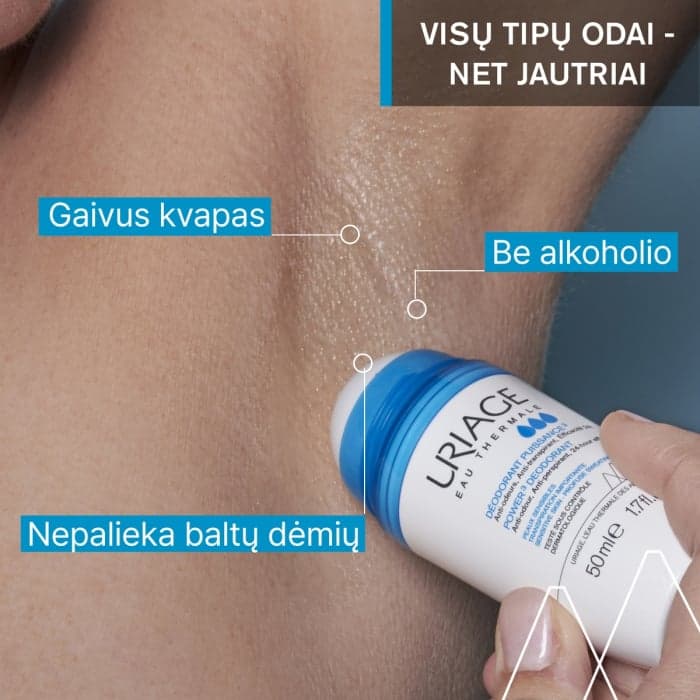 URIAGE rutulinis dezodorantas-antiperspirantas POWER 3, bekvapis, 50 ml-1