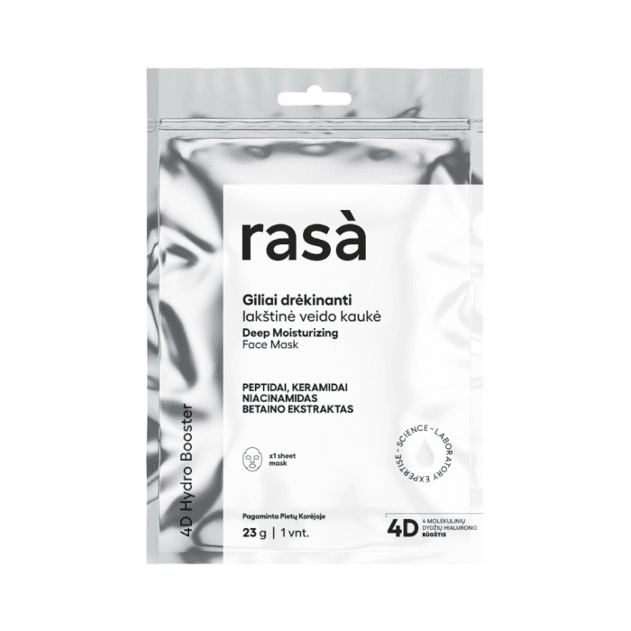 RASA giliai drėkinanti lakštinė veido kaukė 4D BOOSTER, 23 g