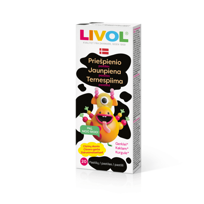 LIVOL Priešpienio pastilės, citrinų skonio, nuo 3 m., 20 pastilių-1