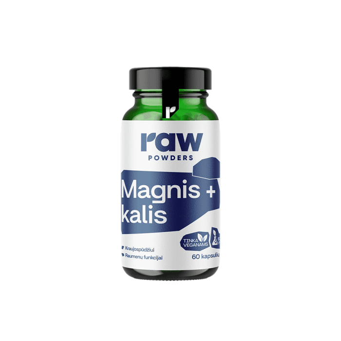 RAW POWDERS Magnis ir kalis PLUS, 60 kapsulių