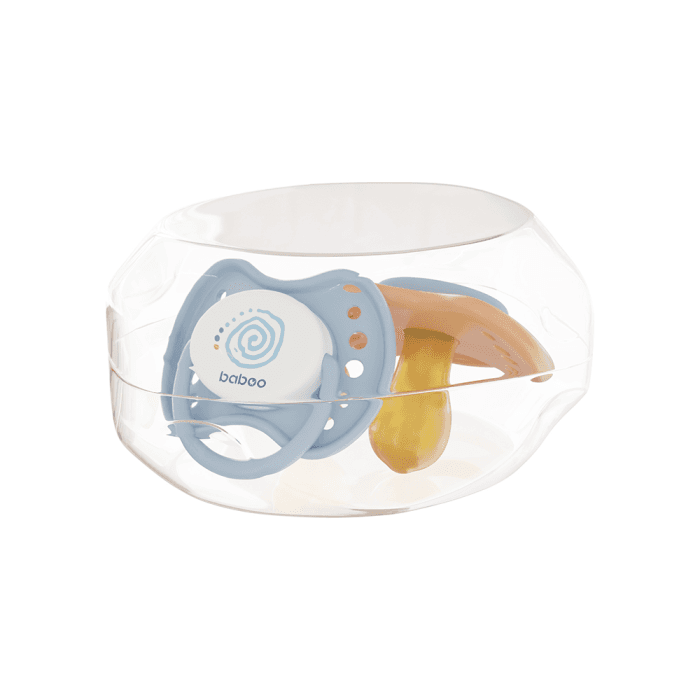 BABOO® Calmy lateksinis apvalus čiulptukas su sterilizavimo dėžute, Blue Haze, 6+ mėn, 2 vnt.-2