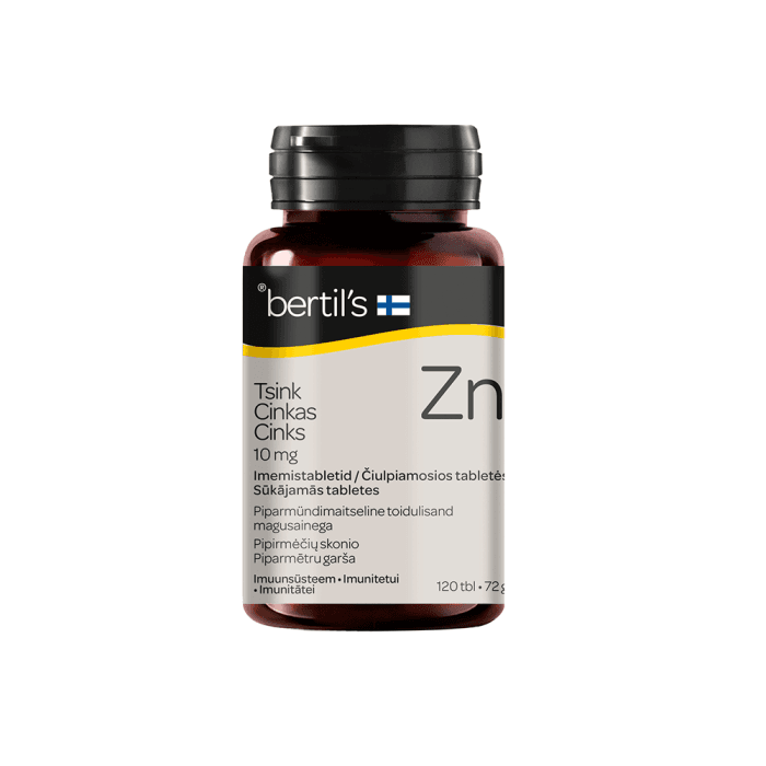 BERTIL´S  CINKAS 10 MG, pipirmėčių skonio, 120 čiulpiamų tablečių