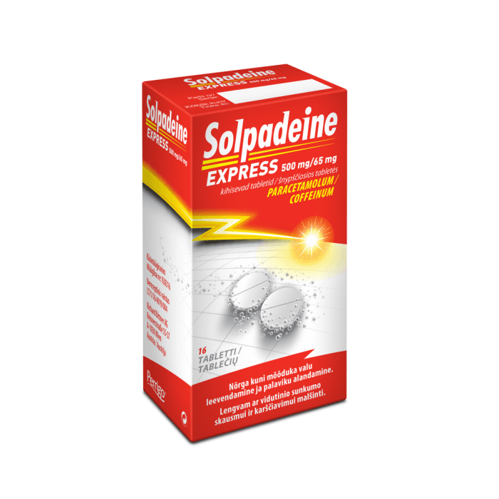 SOLPADEINE EXPRESS 500 mg/65 mg, Šnypščiosios tabletės, N16