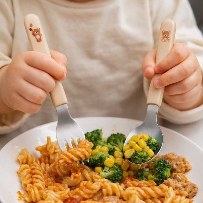 BabyOno nerūdijančio plieno šaukštelis šakutė kreminis 1065/03, 2 vnt.-2
