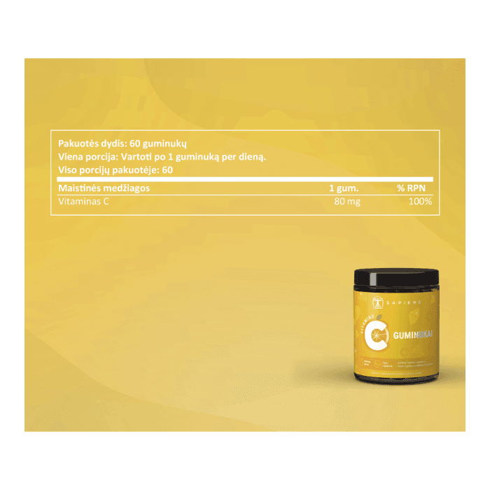SAPIENS vitamino C guminukai, nuo 3 m., apelsinų skonio, 60 guminukų-2