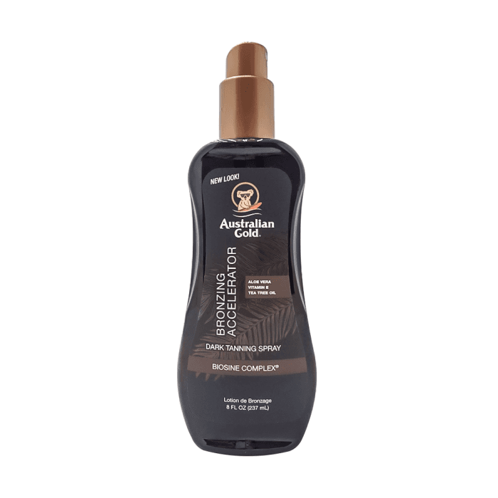 AUSTRALIAN GOLD įdegį skatinantis purškiamasis pienelis su bronzantais, 237 ml