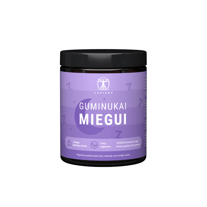 SAPIENS guminukai miegui (su melatoninu), juodųjų serbentų skonio, 60 guminukų