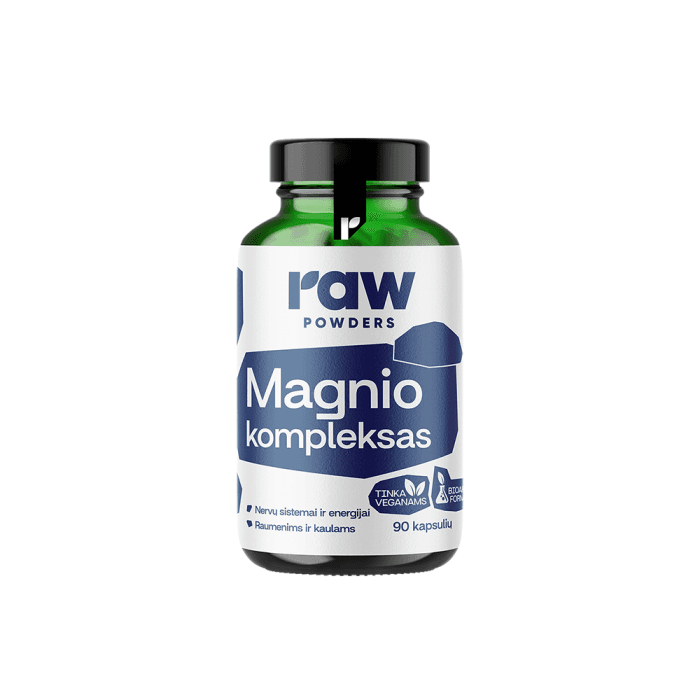 RAW POWDERS Magnio kompleksas PLUS, 90 Kapsulės